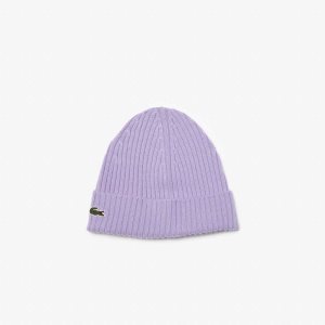 Lacoste Πλευρωτός Μαλλί Beanie μωβ | CW9815243