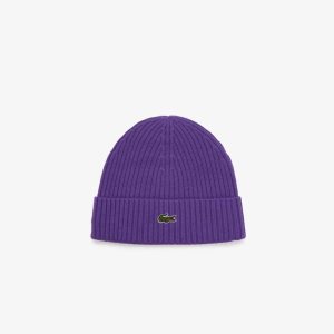 Lacoste Πλευρωτός Μαλλί Beanie μωβ | EL8176924
