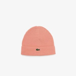 Lacoste Πλευρωτός Μαλλί Beanie ροζ | XO1759042