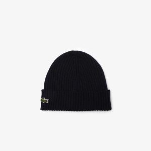 Lacoste Πλευρωτός Μαλλί Beanie σκουρο μπλε μπλε | TL4138960