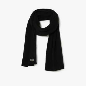 Lacoste Πλευρωτός Μαλλί Scarf μαυρα | NX9846237