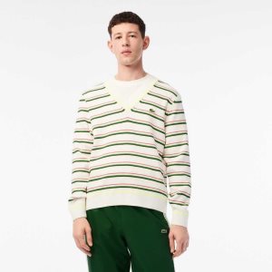 Lacoste Ριγέ French Made V-Neck ασπρα | BZ0548312