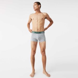 Lacoste Ριγέ waist Stretch βαμβακερα Trunk 3-Pack γκρι ασπρα σκουρο μπλε μπλε | RA3249817