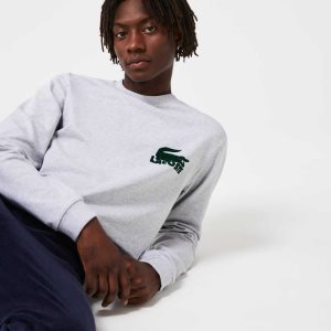 Lacoste βαμβακερα Fleece Lounge Sweatshirt γκρι πρασινο | PX1573296