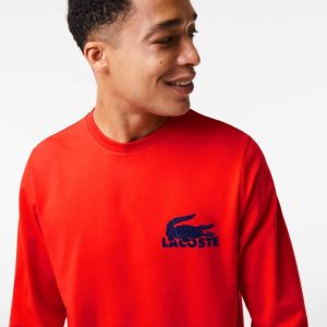 Lacoste βαμβακερα Fleece Lounge Sweatshirt κοκκινα σκουρο μπλε μπλε | SW7021549
