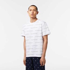 Lacoste βαμβακερα Jersey Logo Print T-Shirt ασπρα Χακί πρασινο | SP0679531