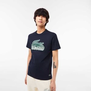 Lacoste βαμβακερα Jersey Print T-Shirt σκουρο μπλε μπλε | ZA0476352