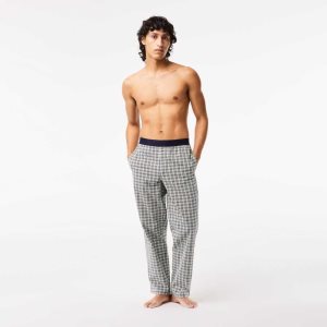Lacoste βαμβακερα Poplin Check Print Pajama Pants πρασινο σκουρο μπλε μπλε πορτοκαλι κίτρινα | SA3689421