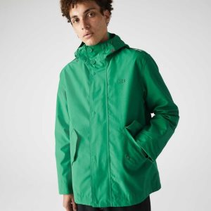 Lacoste θαλασσης-Resistant βαμβακερα Blend κοντο Κουκουλοφόρος Parka πρασινο | XZ1820576
