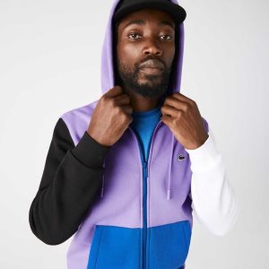 Lacoste κλασικα Fit Color-Block Κουκουλοφόρος Zip μωβ μαυρα ασπρα μπλε | RL2589607