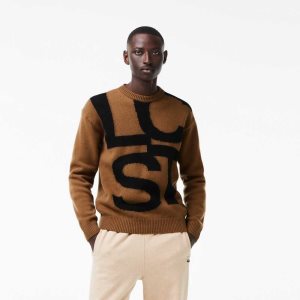 Lacoste κλασικα Fit Contrast Lettering Μαλλί καφε μαυρα | UF1493062