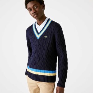 Lacoste κλασικα Fit Contrast Ριγέ Μαλλί σκουρο μπλε μπλε κίτρινα μπλε | GD1785263