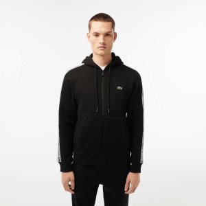 Lacoste κλασικα Fit Zipped Hoodie with Brand Stripes μαυρα | PK5012678