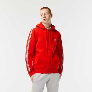 Lacoste κλασικα Fit Zipped Hoodie with Brand Stripes κοκκινα | XL9470156