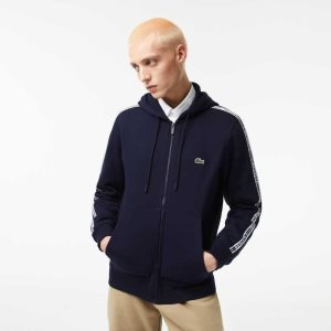 Lacoste κλασικα Fit Zipped Hoodie with Brand Stripes σκουρο μπλε μπλε | ZJ4023578