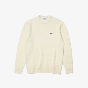 Lacoste κλασικα Fit Μαλλί Cable Knit ασπρα | ML5764301