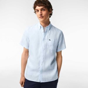 Lacoste κοντο Sleeve Linen ανοιχτο μπλε | AK2041783