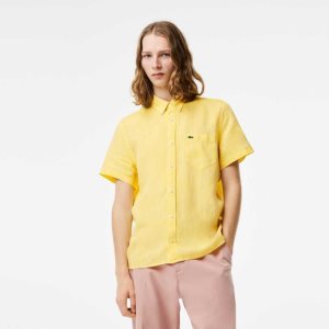 Lacoste κοντο Sleeve Linen κίτρινα | PX6504713