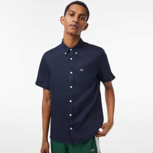 Lacoste κοντο Sleeve Linen σκουρο μπλε μπλε | RT1925760