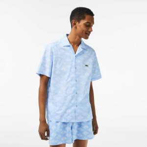 Lacoste κοντο Sleeve Monogram Print μπλε ασπρα | HM4517908