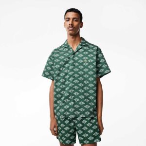 Lacoste κοντο Sleeve Monogram Print πρασινο ασπρα | KG4395871