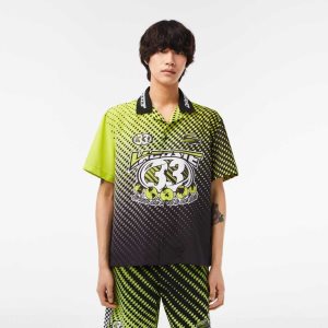 Lacoste κοντο Sleeve Ombre Checkerboard Print κίτρινα μαυρα | VU8012574