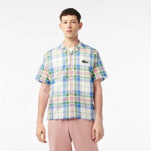 Lacoste κοντο Sleeve Organic βαμβακερα Check ασπρα | FL5280134