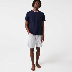 Lacoste κοντο Sleeve Three-Tone Crew Neck Pajama T-Shirt σκουρο μπλε μπλε | CH8630197