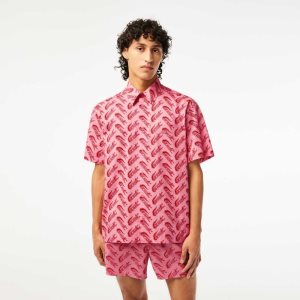 Lacoste κοντο Sleeve Vintage Print κοκκινα ασπρα | JW0946325