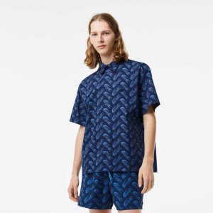 Lacoste κοντο Sleeve Vintage Print σκουρο μπλε μπλε μπλε | EZ1250937
