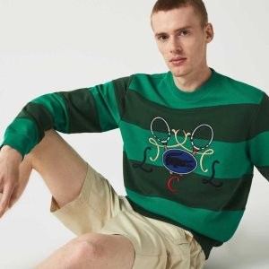 Lacoste τενις Design Crew Neck Ριγέ βαμβακερα Fleece πρασινο | NT7421985