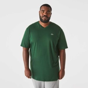 Lacoste ψηλεσ Fit Πλευρωτός V-Neck βαμβακερα Polo πρασινο | BM9874056