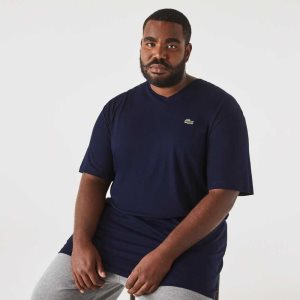 Lacoste ψηλεσ Fit Πλευρωτός V-Neck βαμβακερα Polo σκουρο μπλε μπλε | EW1350289