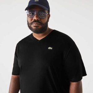 Lacoste ψηλεσ Fit Πλευρωτός V-Neck βαμβακερα Polo μαυρα | KA0619342