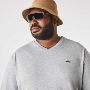 Lacoste ψηλεσ Fit Πλευρωτός V-Neck βαμβακερα Polo γκρι | UG8501379