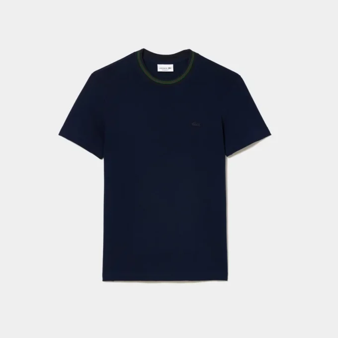 Ανδρικό ελαστικό T-shirt με ρίγες και γιακά Ανδρικό ελαστικό T-shirt με ρίγες και γιακά