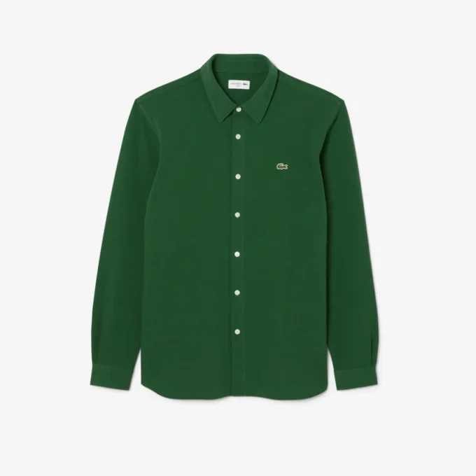 Ανδρικό πουκάμισο από βαμβακερό πικέ με στενή γραμμή Ανδρικό πουκάμισο από βαμβακερό πικέ με στενή γραμμή