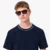 Ανδρικό T-shirt με ελαστικό πικέ και ριγέ γιακά Ανδρικό T-shirt με ελαστικό πικέ και ριγέ γιακά