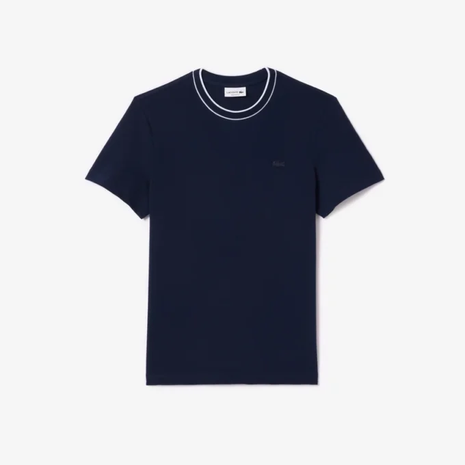 Ανδρικό T-shirt με ελαστικό πικέ και ριγέ γιακά Ανδρικό T-shirt με ελαστικό πικέ και ριγέ γιακά