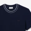 Ανδρικό T-shirt με ελαστικό πικέ και ριγέ γιακά Ανδρικό T-shirt με ελαστικό πικέ και ριγέ γιακά
