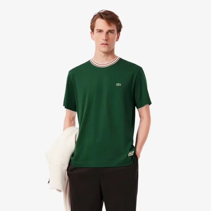 Ανδρικό T-shirt με ρίγες στο λαιμό, κατασκευασμένο στη Γαλλία Ανδρικό T-shirt με ρίγες στο λαιμό, κατασκευασμένο στη Γαλλία