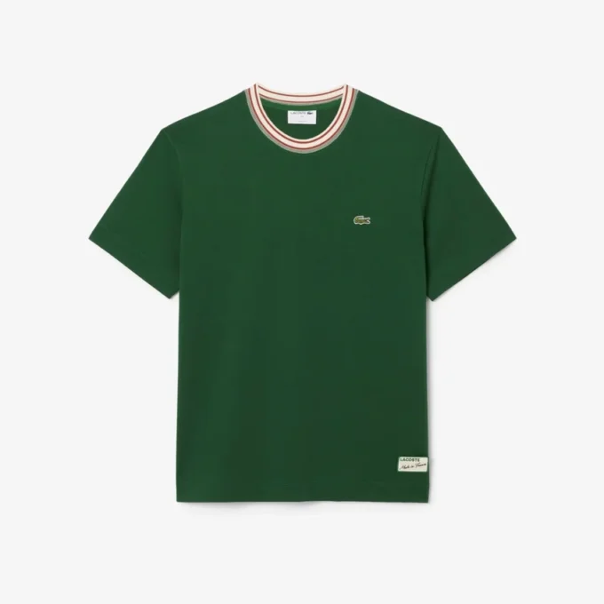 Ανδρικό T-shirt με ρίγες στο λαιμό, κατασκευασμένο στη Γαλλία Ανδρικό T-shirt με ρίγες στο λαιμό, κατασκευασμένο στη Γαλλία