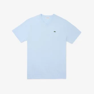 Ανδρικό βαμβακερό T-shirt με ραβδωτό V-neck και ψηλό σωματότυπο Ανδρικό βαμβακερό T-shirt με ραβδωτό V-neck και ψηλό σωματότυπο