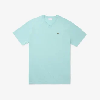 Ανδρικό βαμβακερό T-shirt με ραβδωτό V-neck και ψηλό σωματότυπο Ανδρικό βαμβακερό T-shirt με ραβδωτό V-neck και ψηλό σωματότυπο