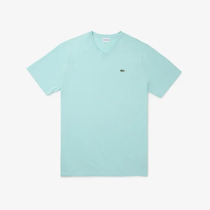 Ανδρικό βαμβακερό T-shirt με ραβδωτό V-neck και ψηλό σωματότυπο Ανδρικό βαμβακερό T-shirt με ραβδωτό V-neck και ψηλό σωματότυπο