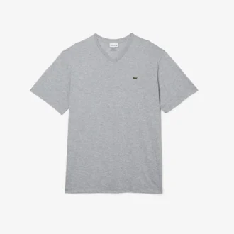 Ανδρικό βαμβακερό T-shirt με ραβδωτό V-neck και ψηλό σωματότυπο Ανδρικό βαμβακερό T-shirt με ραβδωτό V-neck και ψηλό σωματότυπο