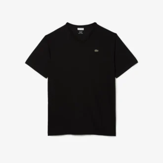 Ανδρικό βαμβακερό T-shirt με ραβδωτό V-neck και ψηλό σωματότυπο Ανδρικό βαμβακερό T-shirt με ραβδωτό V-neck και ψηλό σωματότυπο