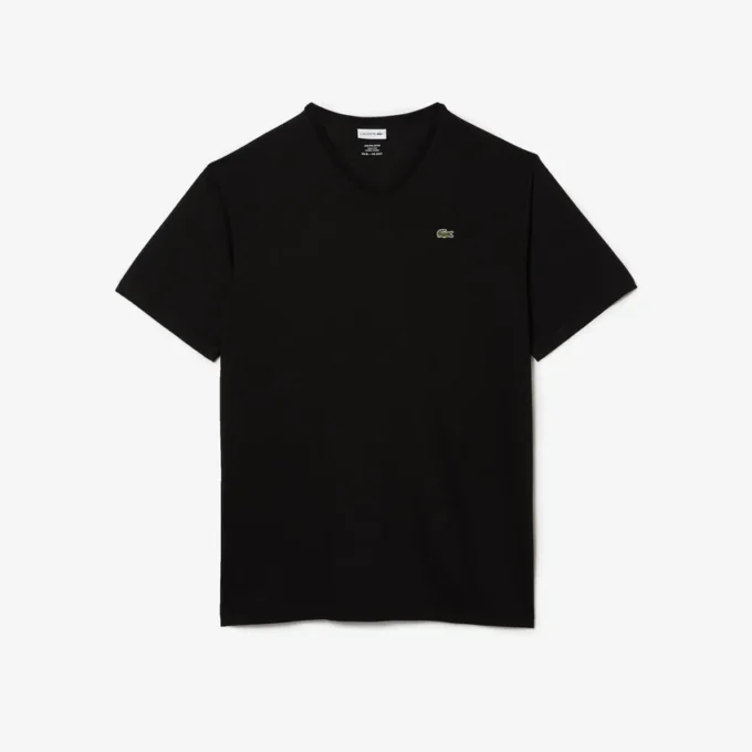 Ανδρικό βαμβακερό T-shirt με ραβδωτό V-neck και ψηλό σωματότυπο