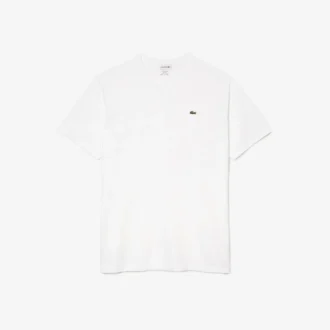 Ανδρικό βαμβακερό T-shirt με ραβδωτό V-neck και ψηλό σωματότυπο Ανδρικό βαμβακερό T-shirt με ραβδωτό V-neck και ψηλό σωματότυπο
