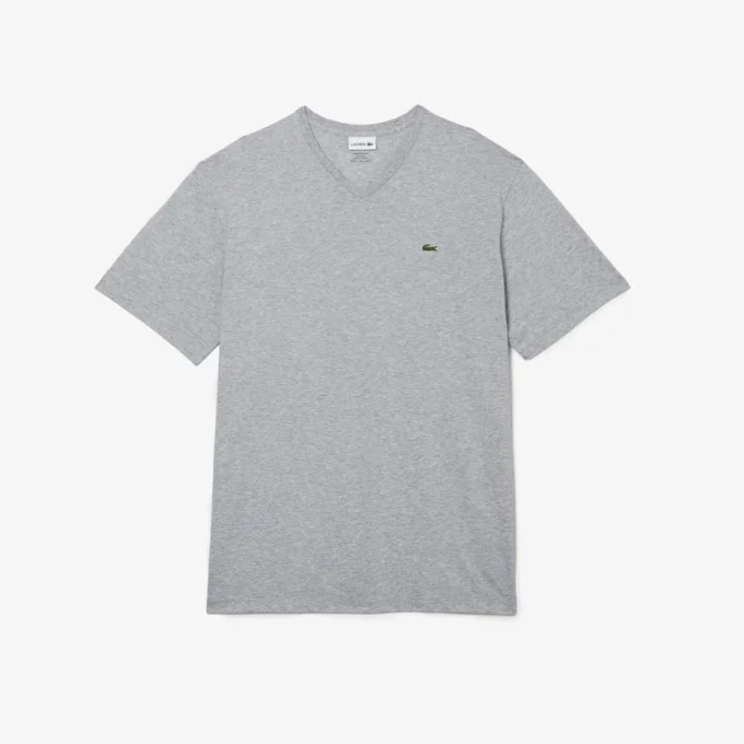 Ανδρικό βαμβακερό T-shirt με ραβδωτό V-neck και ψηλό σωματότυπο Ανδρικό βαμβακερό T-shirt με ραβδωτό V-neck και ψηλό σωματότυπο